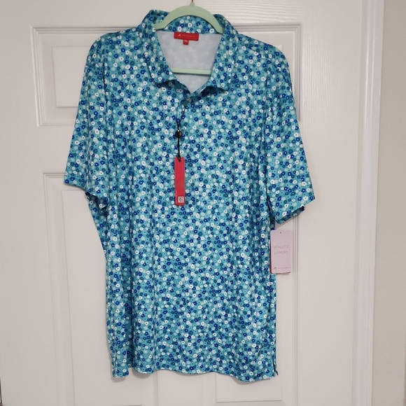 Redvanly Other - Men's Blue Micro-Flower Print Polo